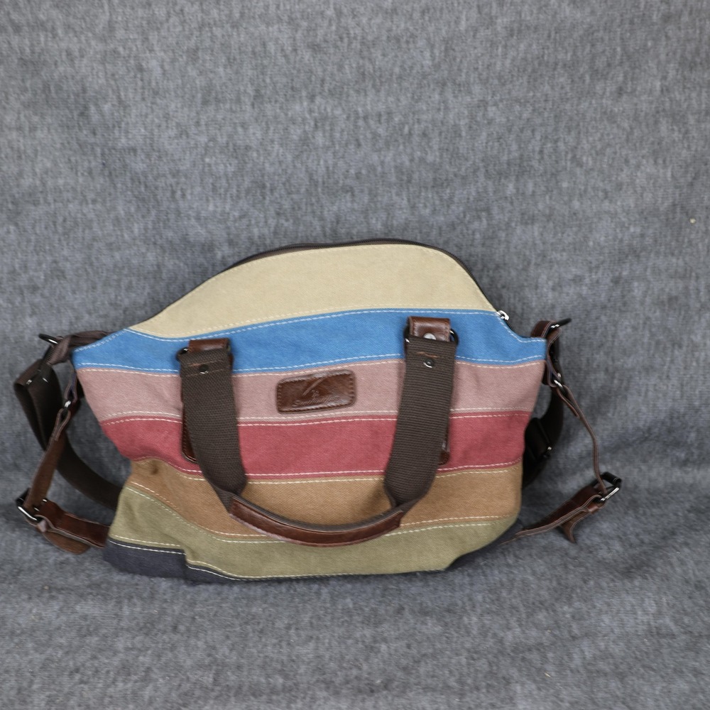 Sunshinejing Satchel Crossbody Bag Womens Medium Multicolor Canvas Striped Boho